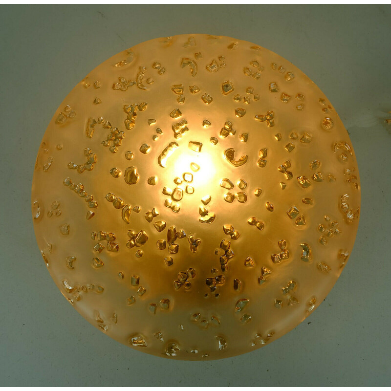 Vintage ceiling lamp etched amber colored glass by Peill and Putzler, 1970s