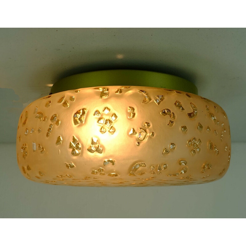 Vintage ceiling lamp etched amber colored glass by Peill and Putzler, 1970s