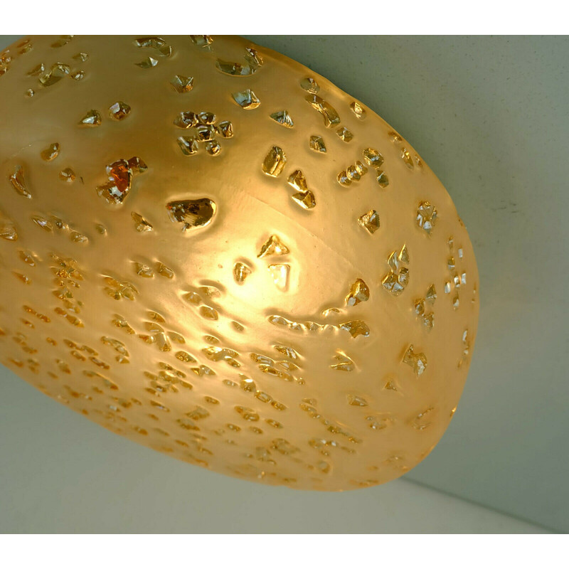 Vintage ceiling lamp etched amber colored glass by Peill and Putzler, 1970s