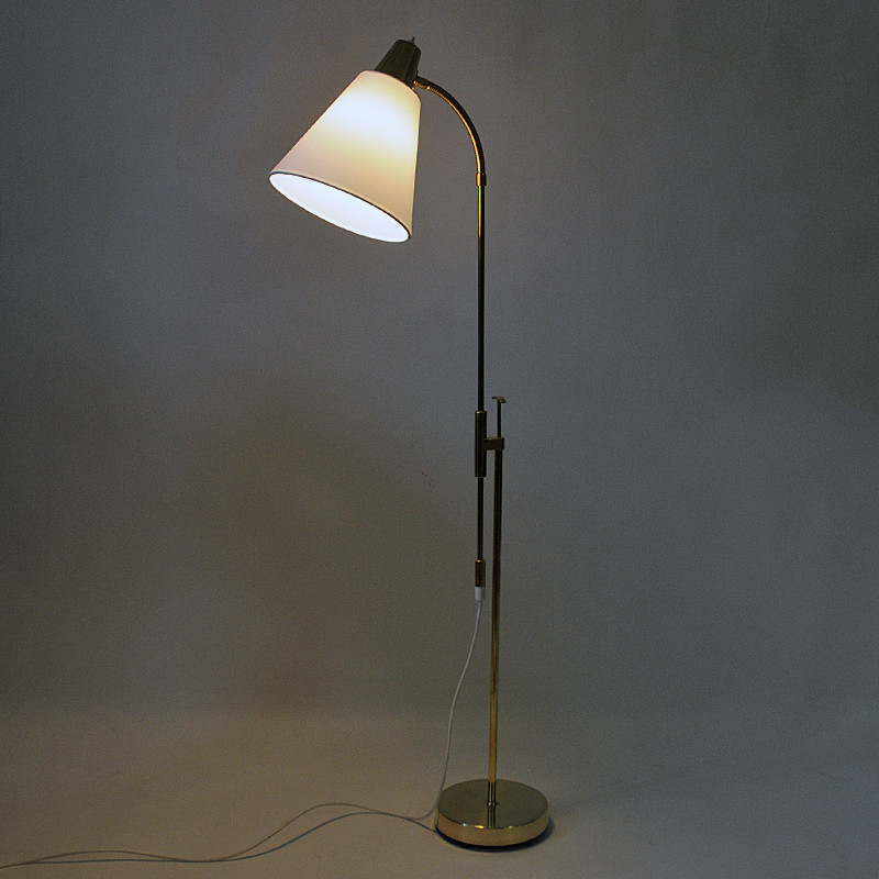 Vintage verstelbare messing vloerlamp mod 7030 van Falkenberg Belysning, Zweden 1950