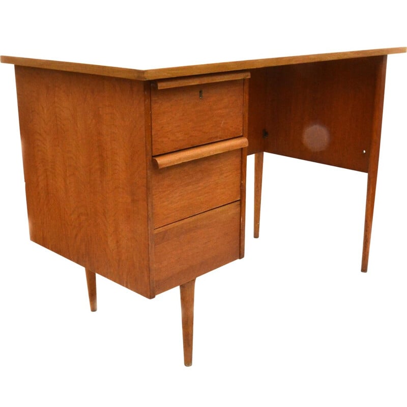 Petit bureau vintage en chêne avec tiroirs - 1970