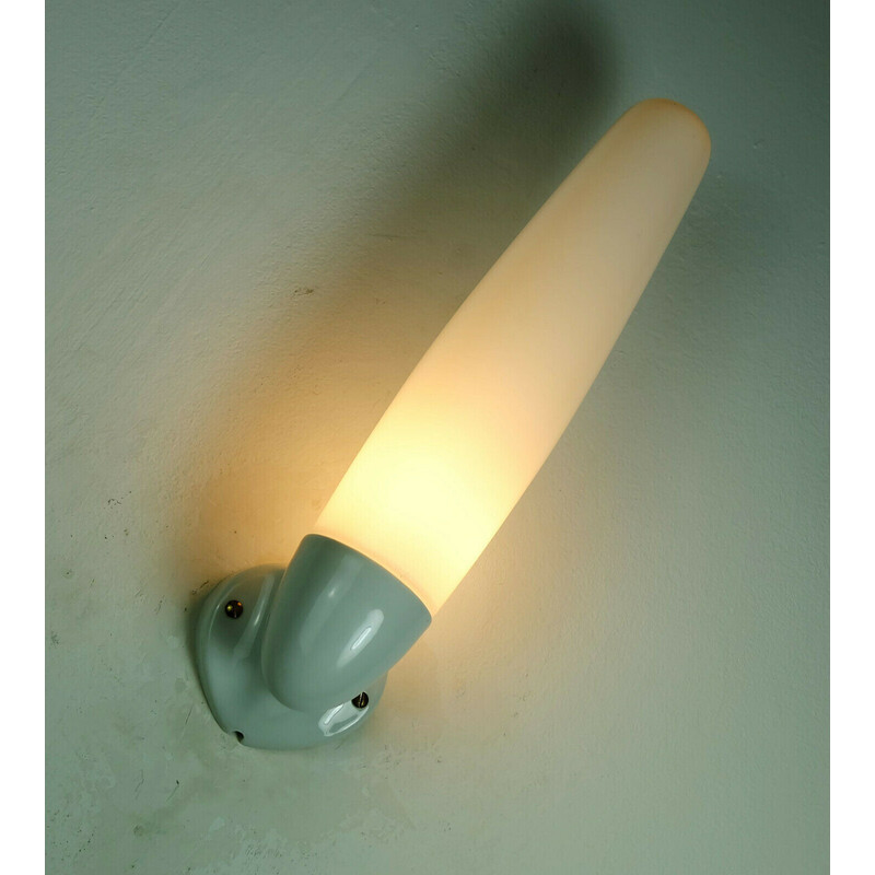 Vintage opaline glass wall lamp by Wilhelm Wagenfeld for Lindner GmbH, Germany 1955