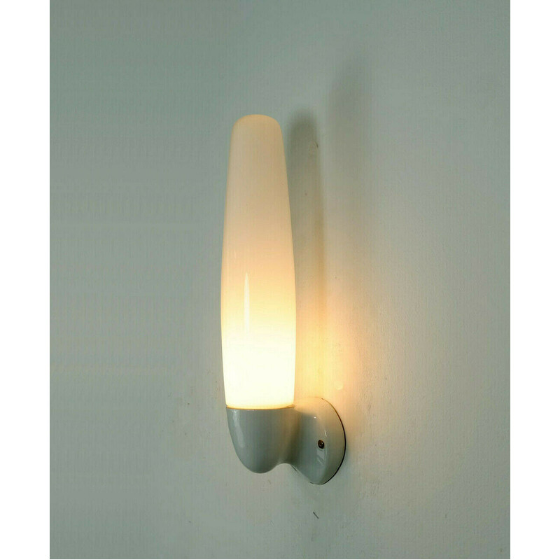 Vintage opaline glass and ceramic wall lamp by Wilhelm Wagenfeld for Lindner GmbH, Germany 1955s