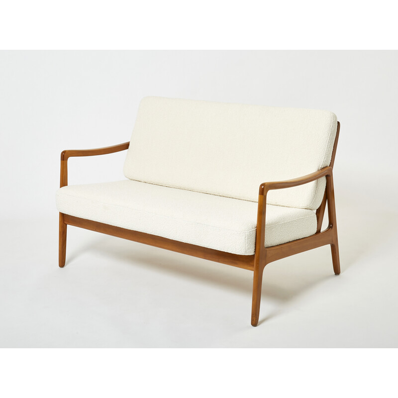 Vintage Danish curly wool sofa model Fd 109 by Ole Wanscher for France and Son, 1960s