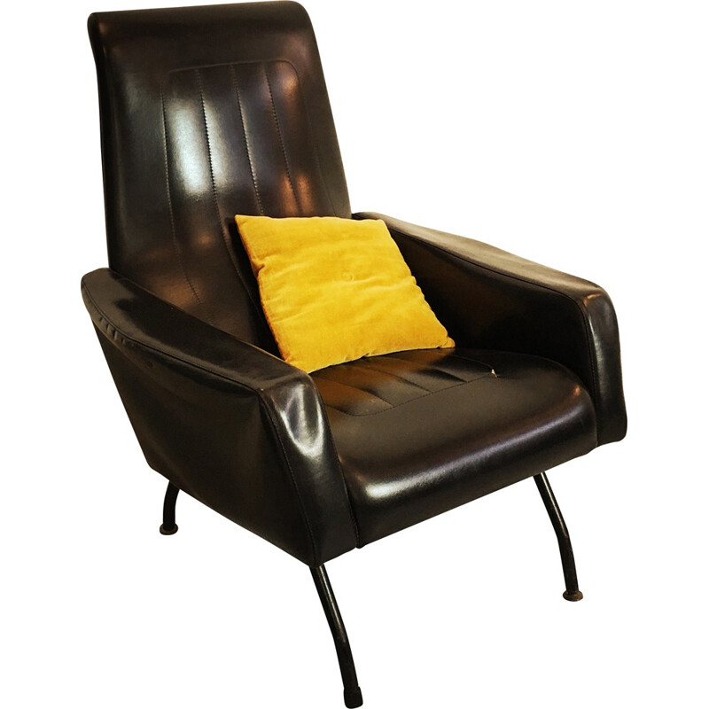 Mid-century black leatherette armchair - 1960s