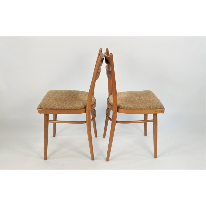Pair of mid century dining chairs in beige fabric, Czechoslovakia 1970s