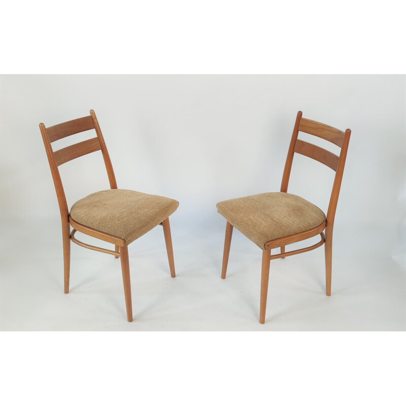 Ein Paar Vintage-Stühle mit beigem Stoff, Tschechoslowakei 1970