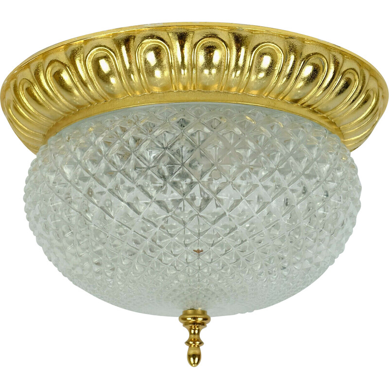 Vintage glass and gilt aluminum ceiling lamp by Soelken, Germany 1970s