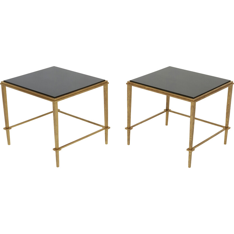 Pair of vintage gilded iron side tables by Maison Ramsay, 1950s