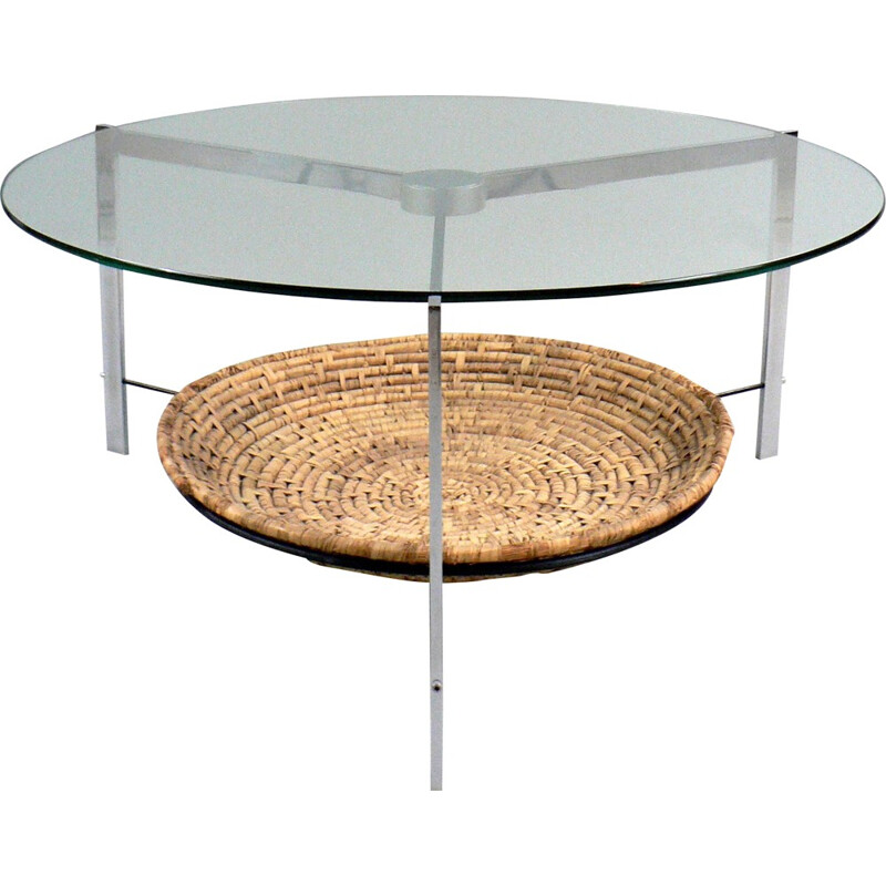 Table basse en verre trempé et acier chromé - 1970