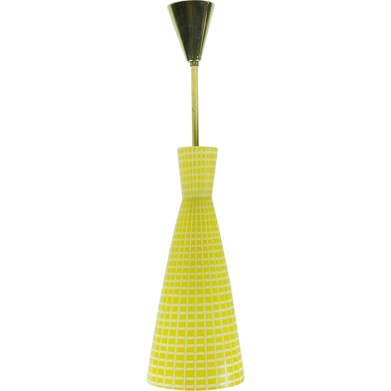 Mid century yellow and white glass pendant lamp by Peill and Putzler, 1950s