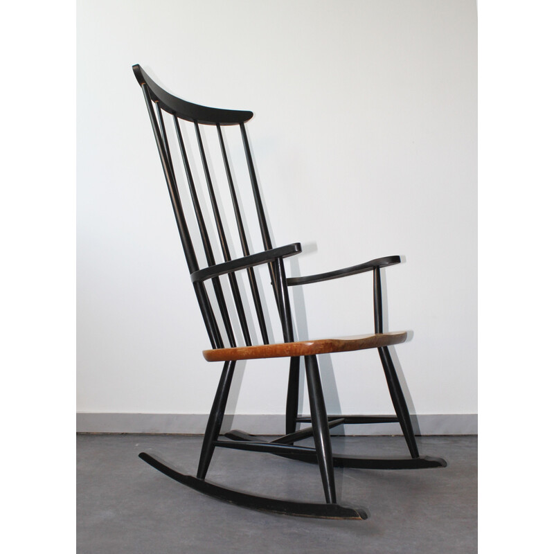 Chaise à bascule scandinave vintage en hêtre par Ilmari Tapiovaara pour Asko