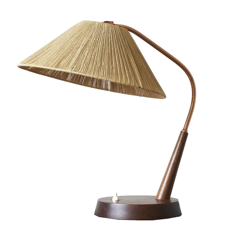 Lampe de table vintage en teck et sisal par Temde, 1950