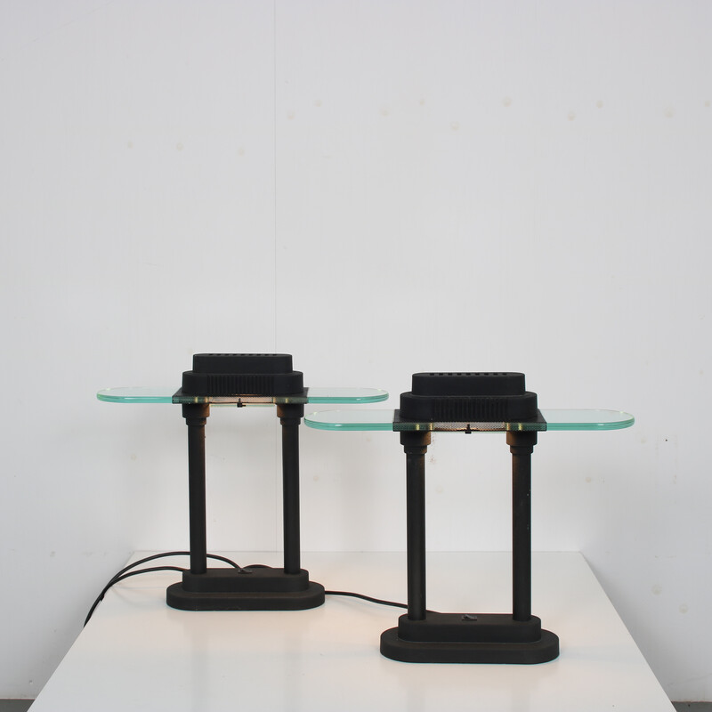 Paar vintage tafellampen van gelakt metaal, Robert Sonneman voor George Kovacs, Verenigde Staten, jaren '80
