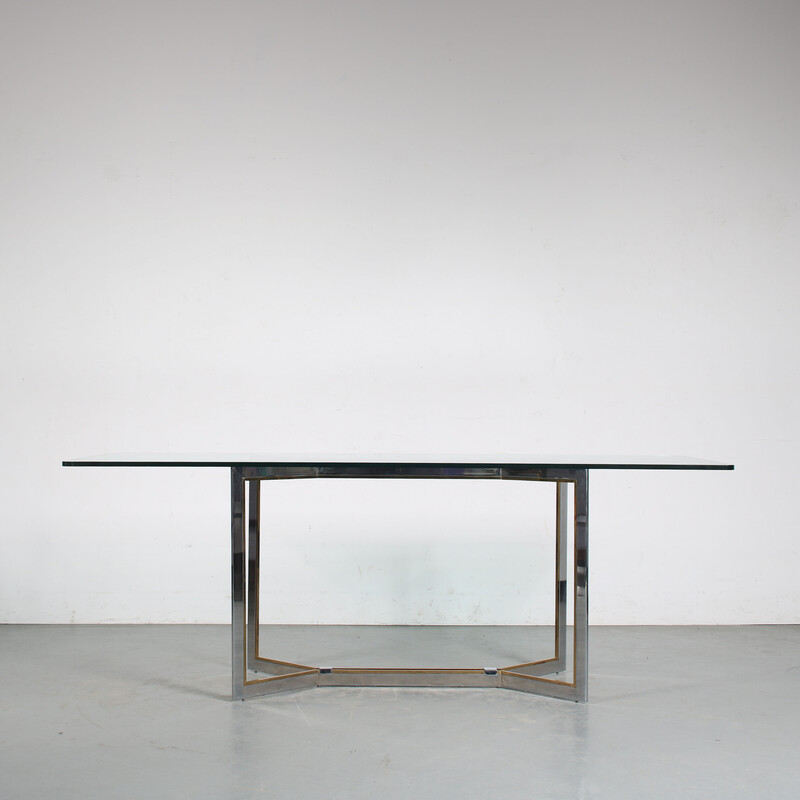 Table vintage en métal et laiton par Romeo Rega, Italie 1970