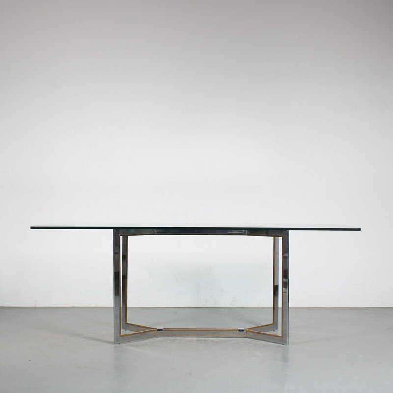 Vintage metal and brass dining table by Romeo Rega, Italy 1970s