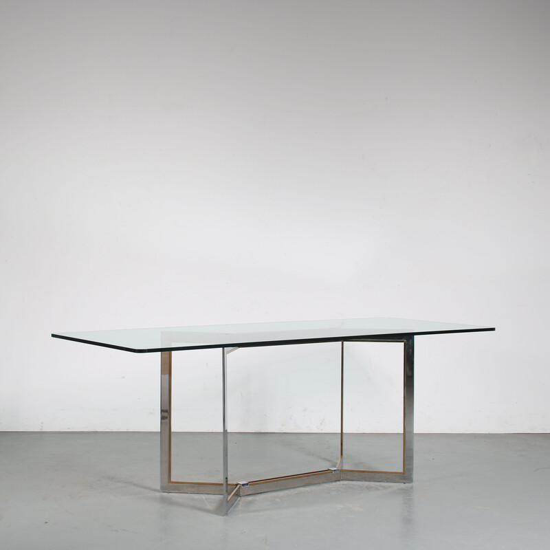 Vintage metal and brass dining table by Romeo Rega, Italy 1970s