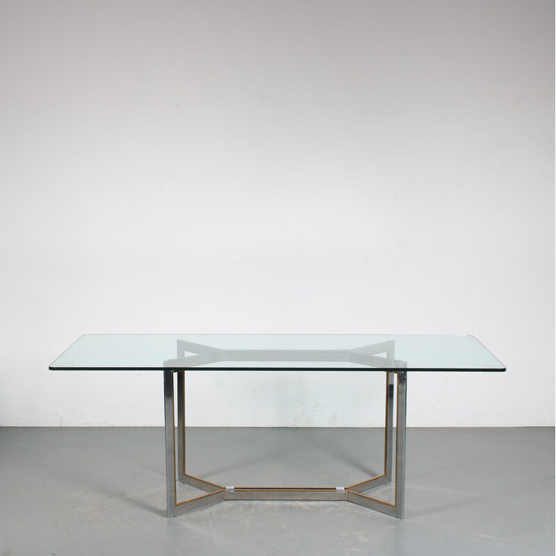 Vintage metal and brass dining table by Romeo Rega, Italy 1970s