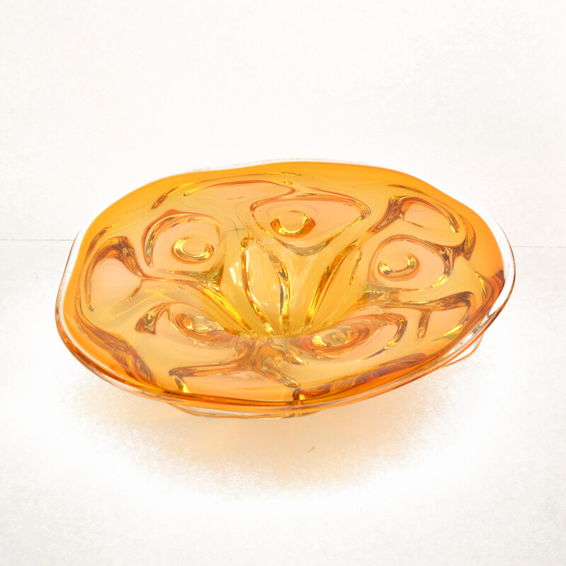 Vintage glass platter by J. Hospodka for Chribska Sklarna, Czechoslovakia 1960s