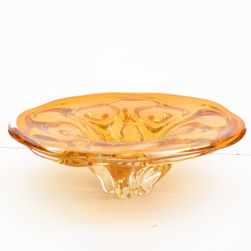 Vintage glass platter by J. Hospodka for Chribska Sklarna, Czechoslovakia 1960s