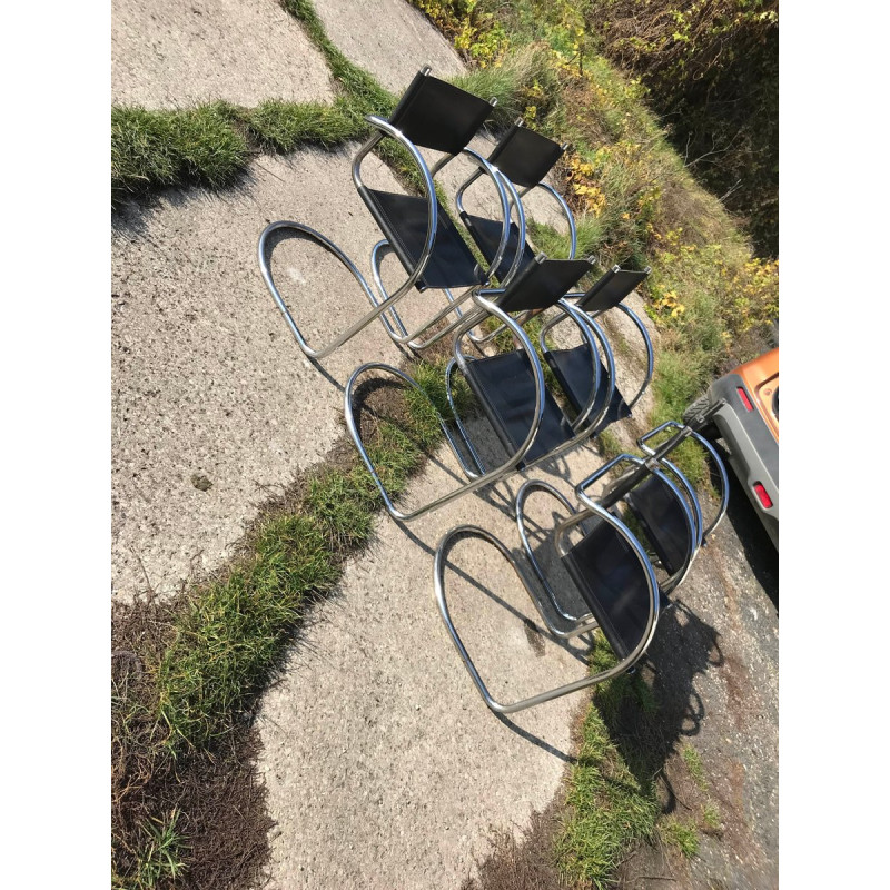 Set of 6 vintage Italian Bauhaus dining chairs in chrome, 1970s