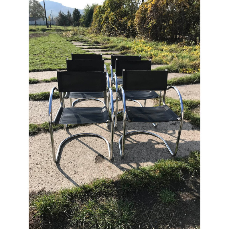 Set of 6 vintage Italian Bauhaus dining chairs in chrome, 1970s