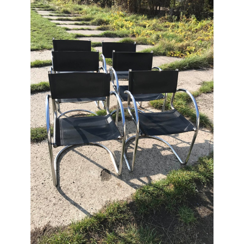 Set of 6 vintage Italian Bauhaus dining chairs in chrome, 1970s