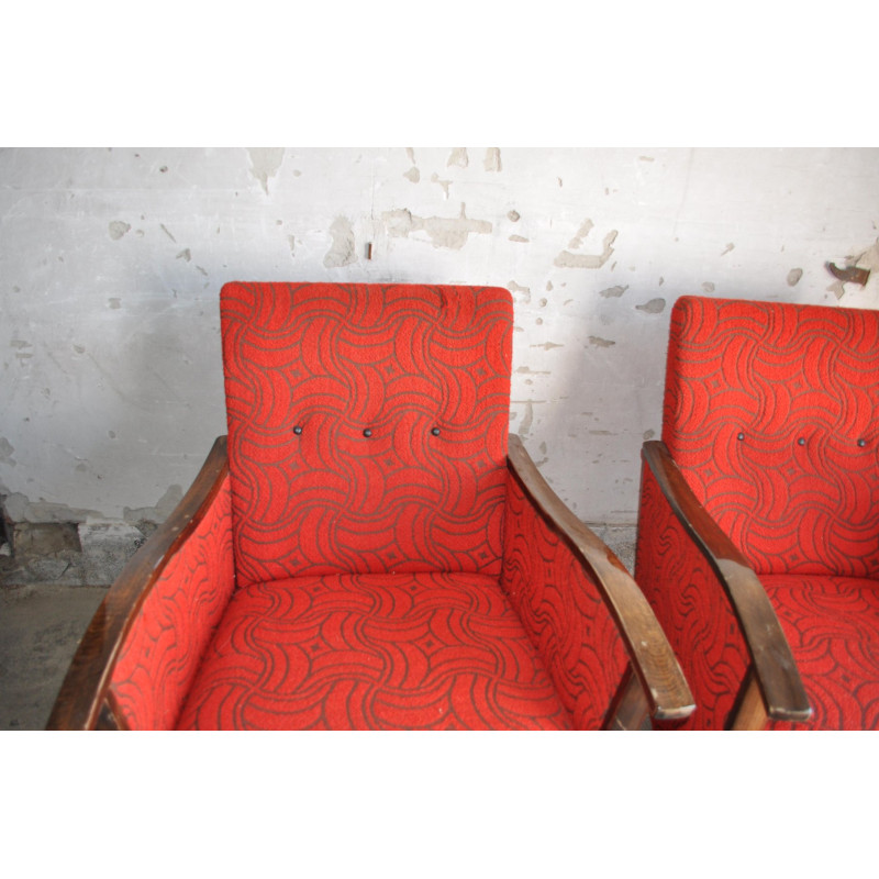 Paire de fauteuils club vintage Bauhaus en acier et bois, 1940