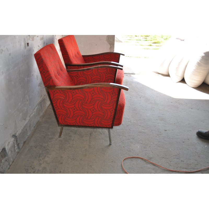 Paire de fauteuils club vintage Bauhaus en acier et bois, 1940