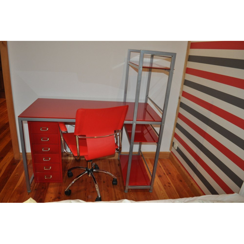 Secretária Vintage Bauhaus com cadeira e gabinete metálico