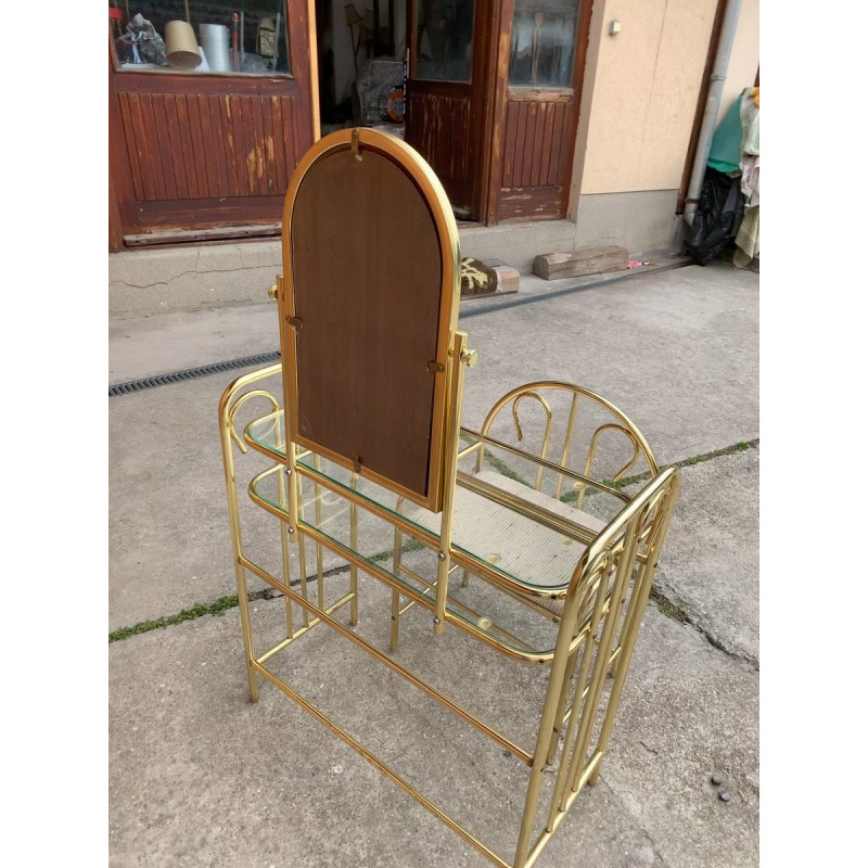 Coiffeuse vintage en laiton avec tabouret, 1950