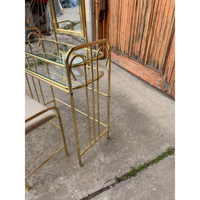 Vintage dressing table in brass with stool, 1950s