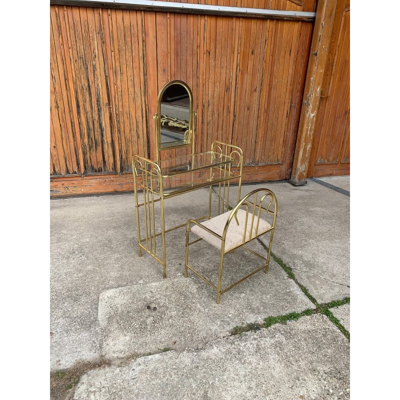 Vintage dressing table in brass with stool, 1950s