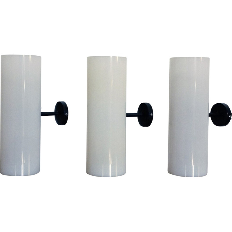 Set of 3 tube wall lamps in white - 1960s