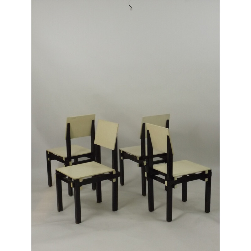 Vintage set of 4 black military chairs, 1930