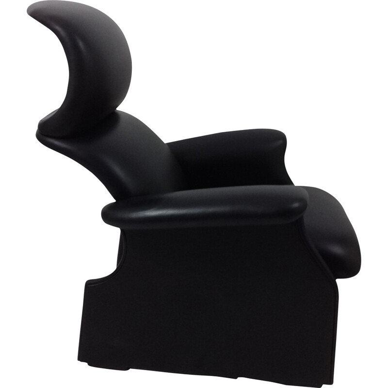 Vintage black leather armchair by Achille and Piero Castiglioni for Studio Simon, 1970