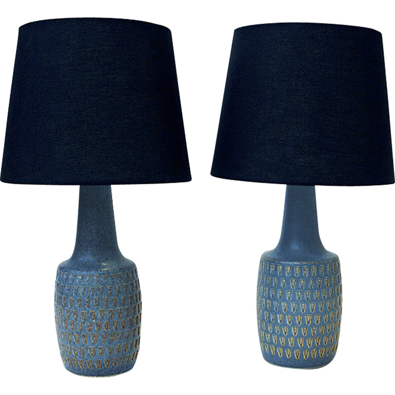 Paar vintage Deense tafellampen in blauw steengoed van Einar Johansen voor Søholm Keramik, 1970