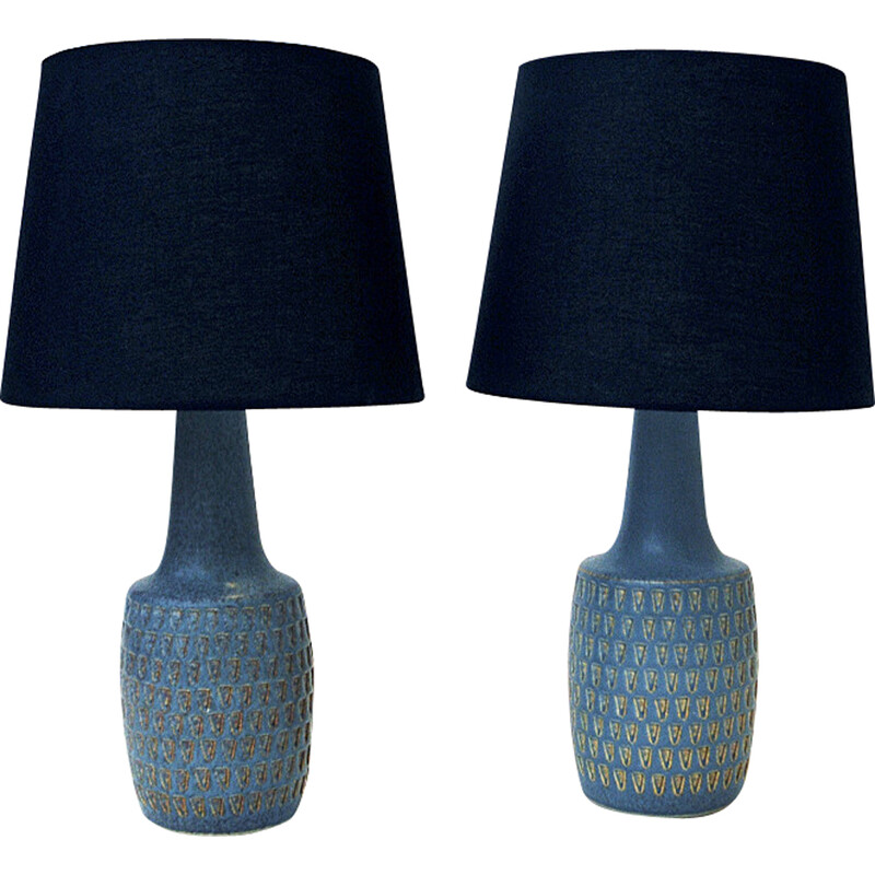 Pair of vintage Danish blue stoneware table lamps by Einar Johansen for Søholm Keramik, 1970s