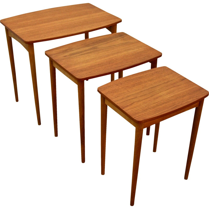 Set of 3 danish nesting tables in teak and oak - 1960s