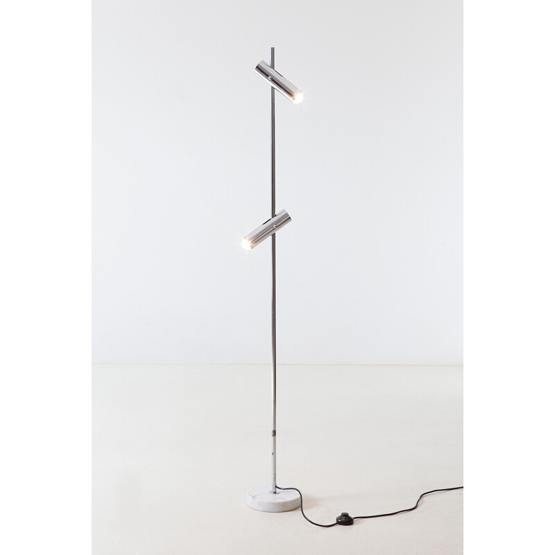 Italian vintage floor lamp in chromed steel and marble base, 1970s