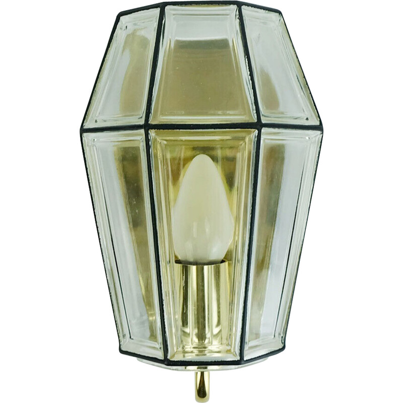 Vintage glass and brass wall lamp by Glashuette Limburg, Western Germany 1960-1970