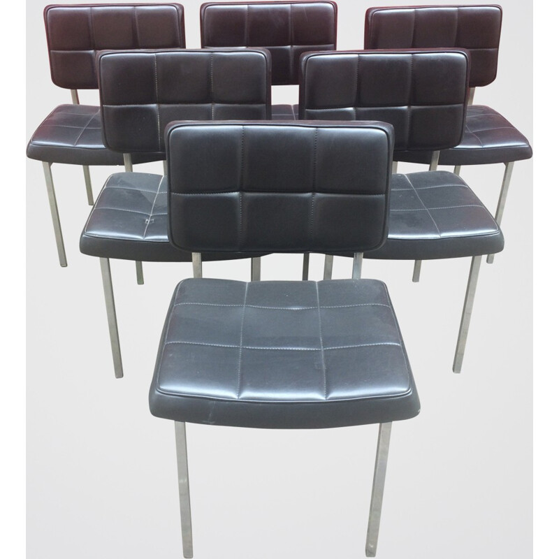 Suite of 6 chairs in black leatherette - 1960s