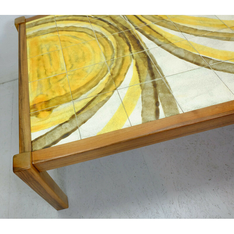 Vintage coffee table with ceramic tile top and cherry wood base by Belarti, 1960s