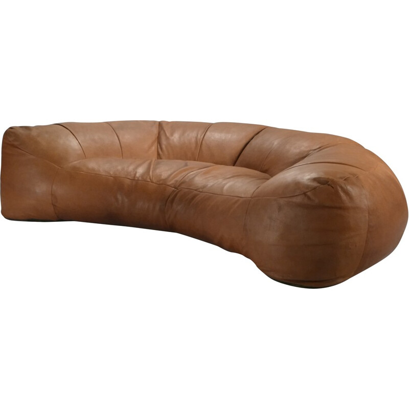 Honoré Paris brown leather sofa, Raphaël RAFFEL - 1970s