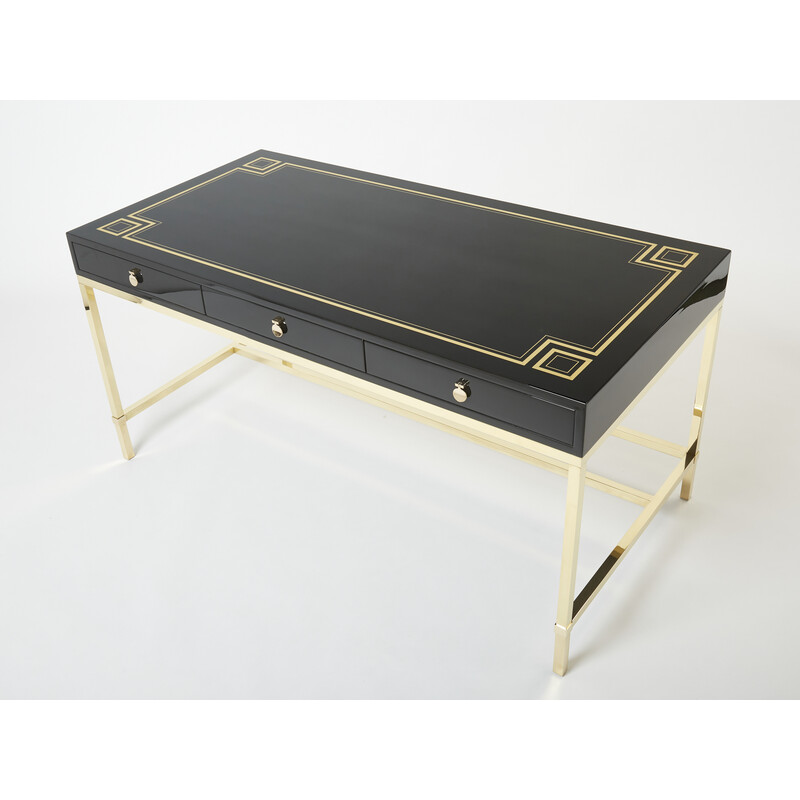 Vintage desk in black lacquer by Guy Lefevre for Maison Jansen, 1970