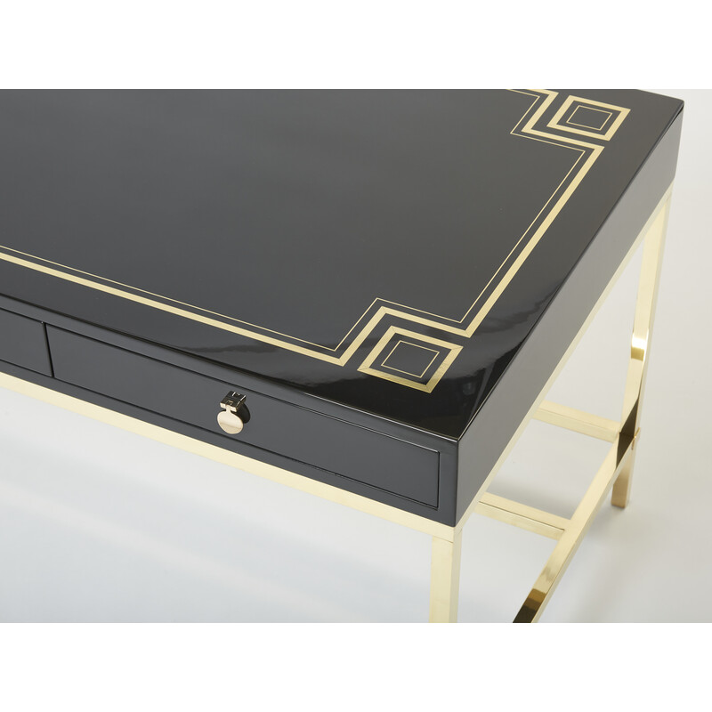 Vintage desk in black lacquer by Guy Lefevre for Maison Jansen, 1970