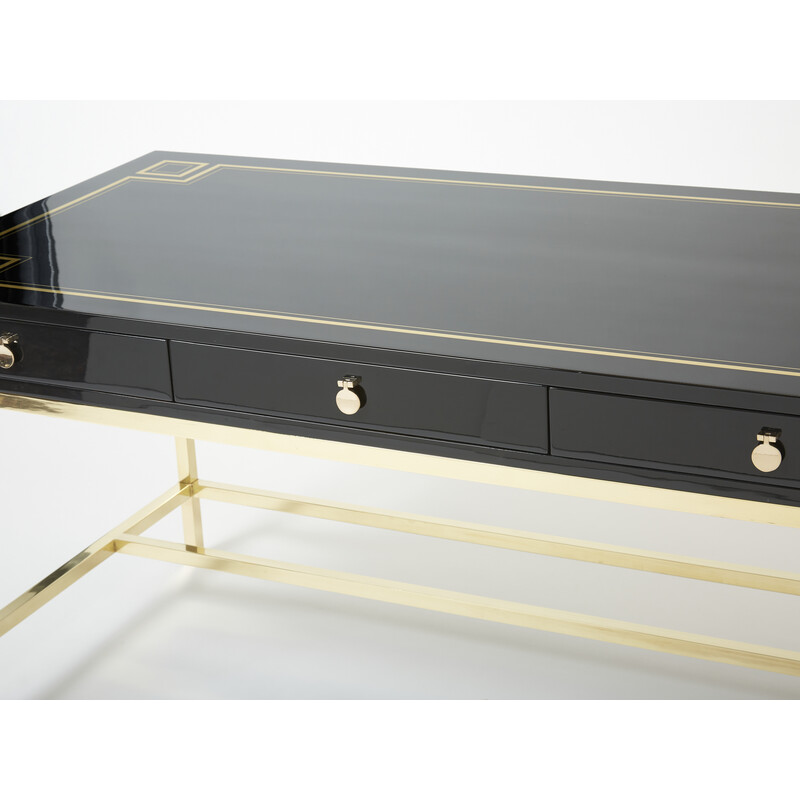 Vintage desk in black lacquer by Guy Lefevre for Maison Jansen, 1970