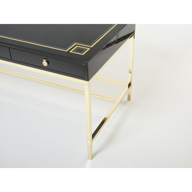 Vintage desk in black lacquer by Guy Lefevre for Maison Jansen, 1970