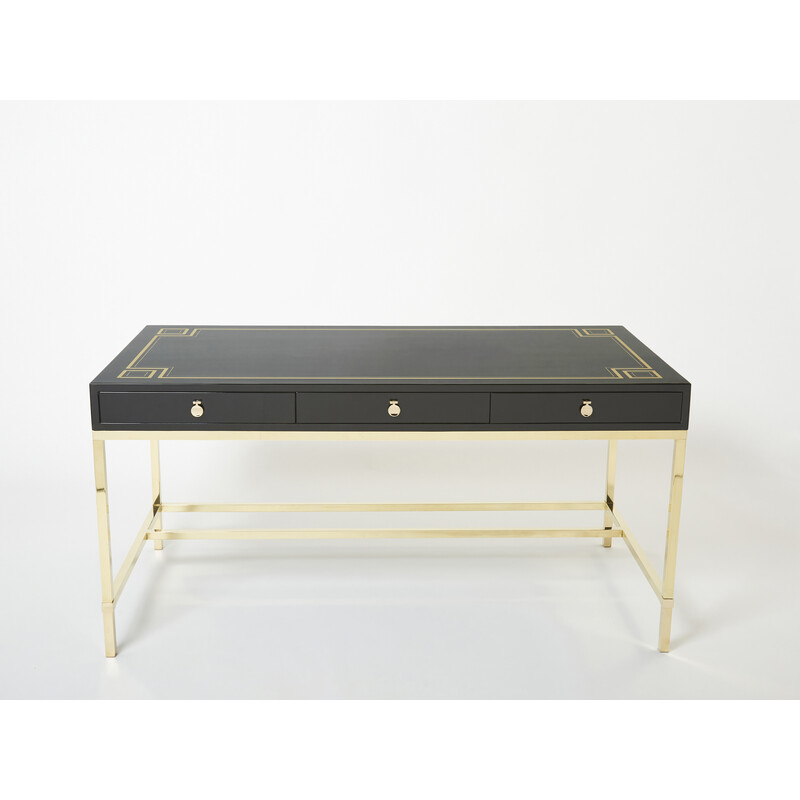 Vintage desk in black lacquer by Guy Lefevre for Maison Jansen, 1970