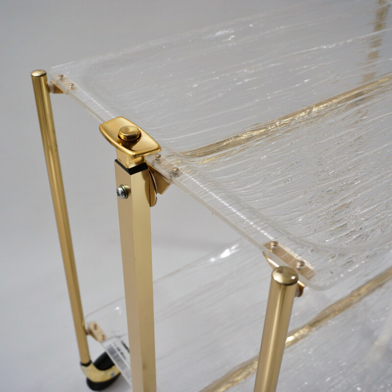 Vintage French foldable drinks trolley in acrylic and gilt metal by Platex, 1980